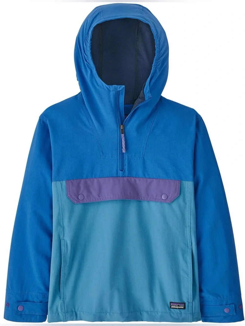 NWT Patagonia Kids Isthmus Anorak Hooded Jacket Blue Purple Size XL 14 40+ UPF